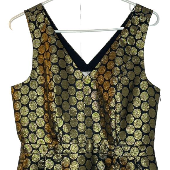 J. Crew New Gold Metallic Medallion V-neck Fit & Flare Dress Side Zipper Size 8 - Picture 2 of 6